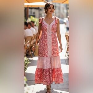 BTFL Life Dress Womens Size‎ M Blush Cream Open Back Tiered Bohemian Gypsy New